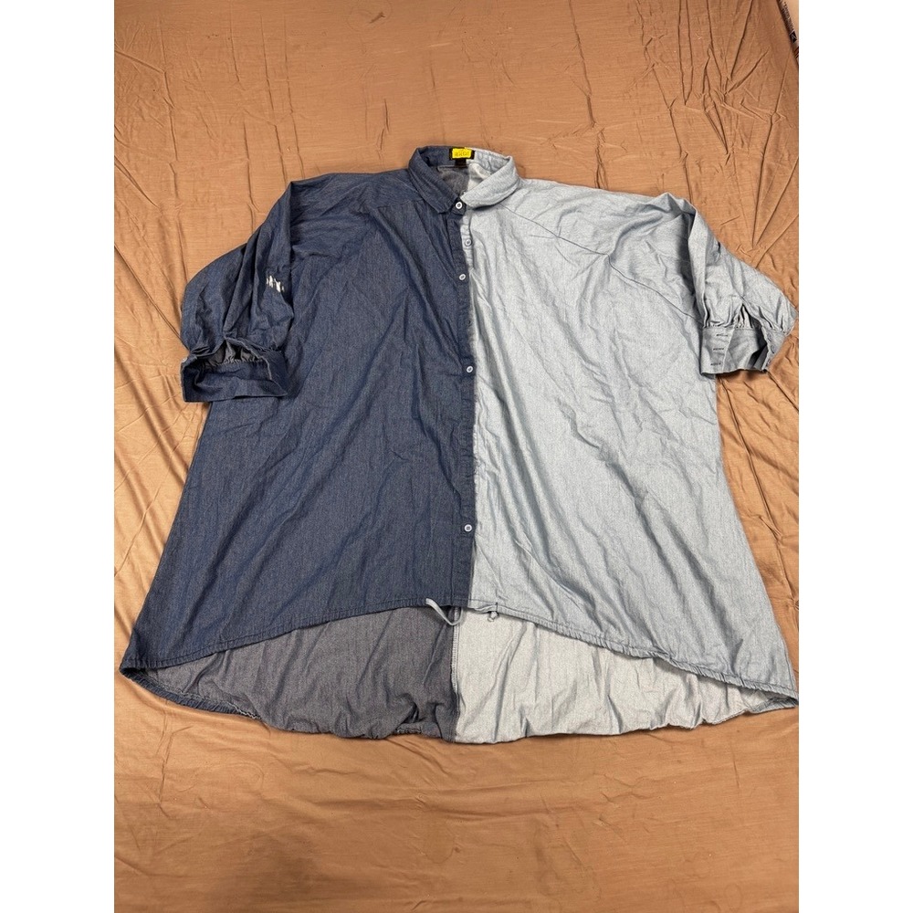 Love Highlight Two Tone Chambray Oversized Button Down Shirt Blue 2XL/3XL T305